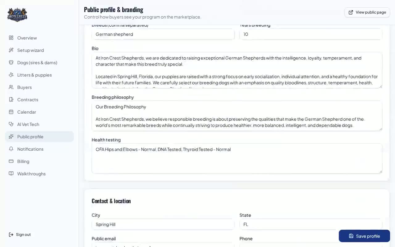 Marketplace, public profile & commission walkthrough preview